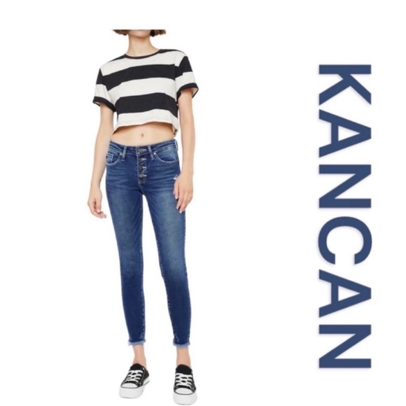 KanCan Denim - KANCAN High Rise Button Fly Jeans, Raw Hem, Stretch, Size 5/26.